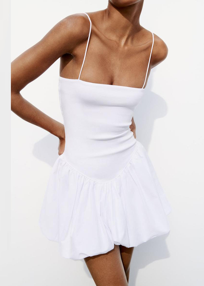 White Cold Shoulder Cotton Sleeveless Mini Dress Backless