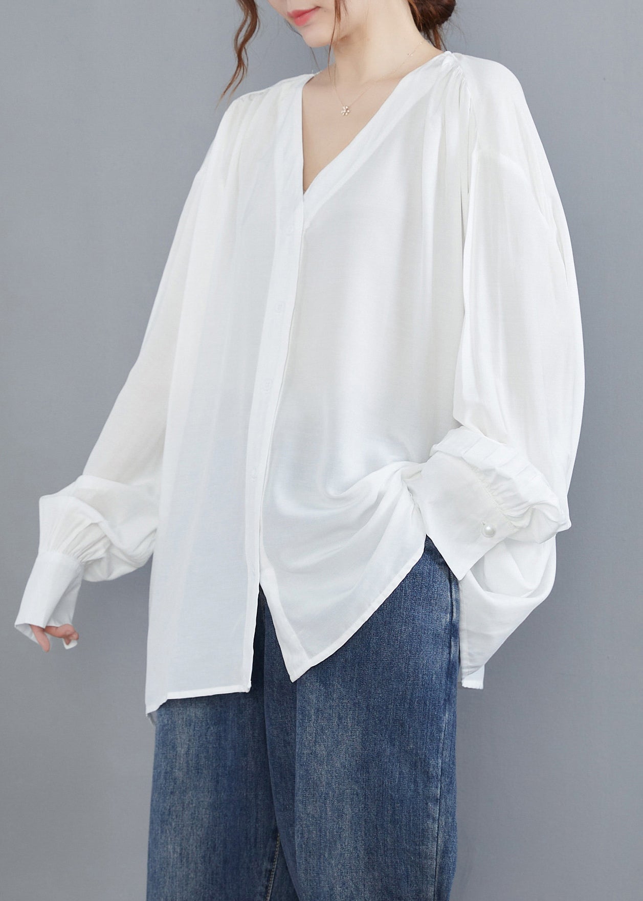 White Cotton Upf 50+ Shirt Oversized Button Summer