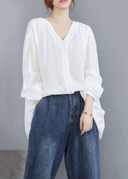 White Cotton Upf 50+ Shirt Oversized Button Summer