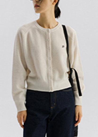 White Cozy Button Woolen Knit Cardigan Long Sleeve