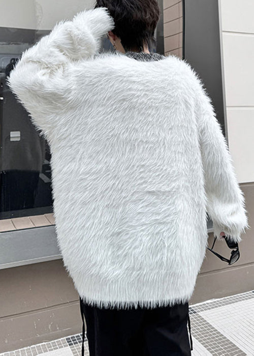 White Cozy Loose Mink Velvet Winter Sweaters O Neck