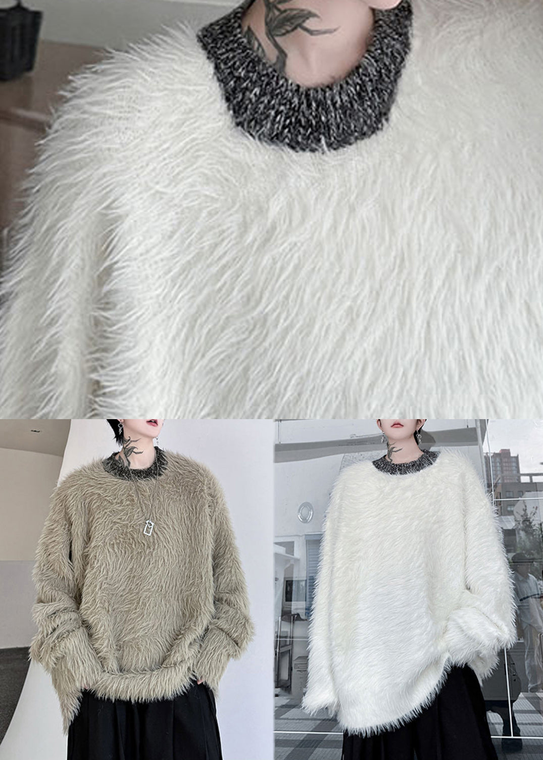White Cozy Loose Mink Velvet Winter Sweaters O Neck