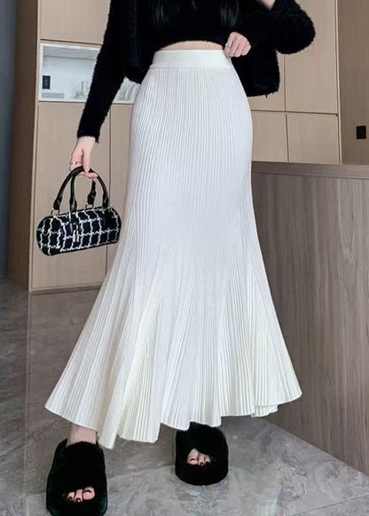 White High Waist Patchwork Knit Maxi Skirt