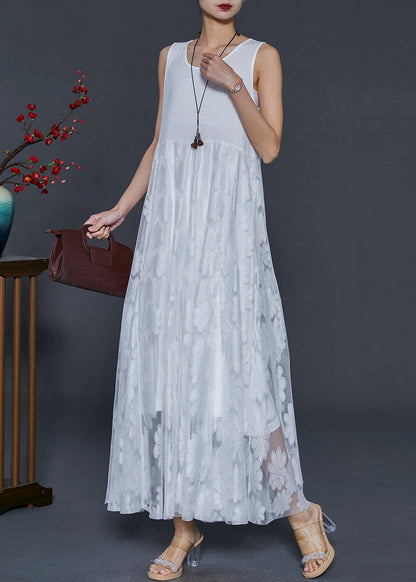 White Lace Dress Embroidered Exra Large Hem Sleeveless