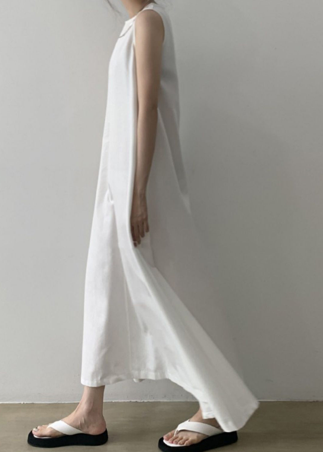 White Patchwork Loose Long Dress Sleeveless