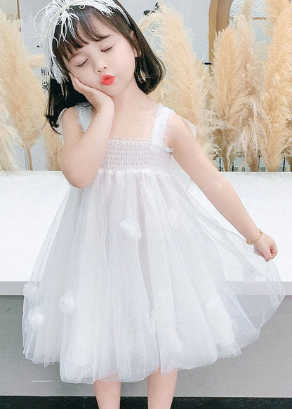 White Patchwork Tulle Baby Dresses Ruffled Butterfly Summer