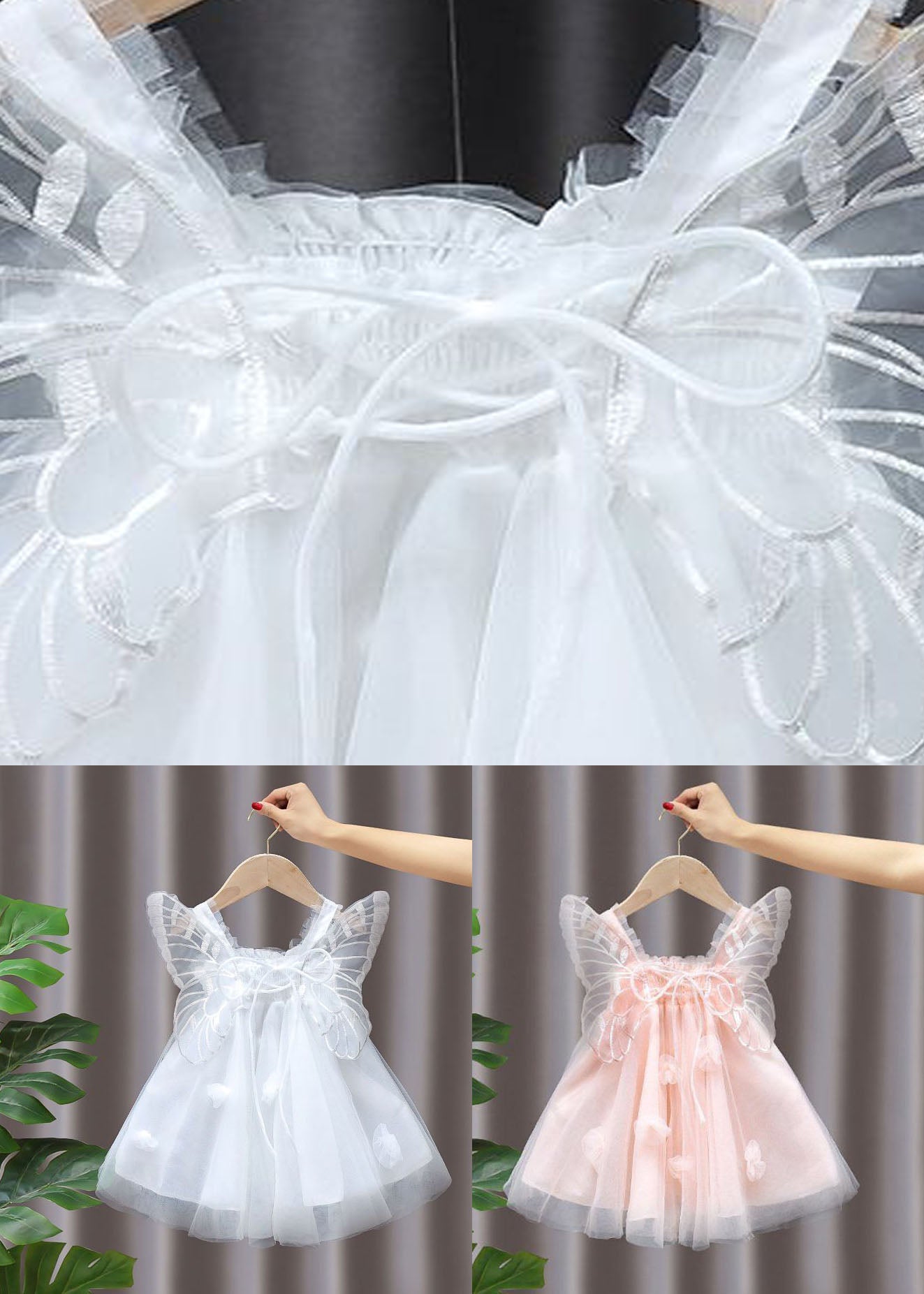 White Patchwork Tulle Baby Dresses Ruffled Butterfly Summer