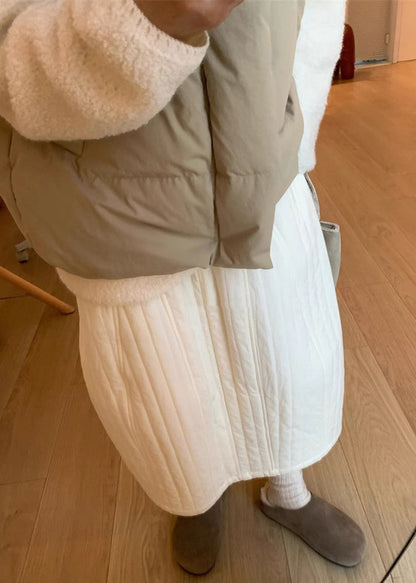 White Pockets Cotton Filled Skirts Winter Elastic Waist