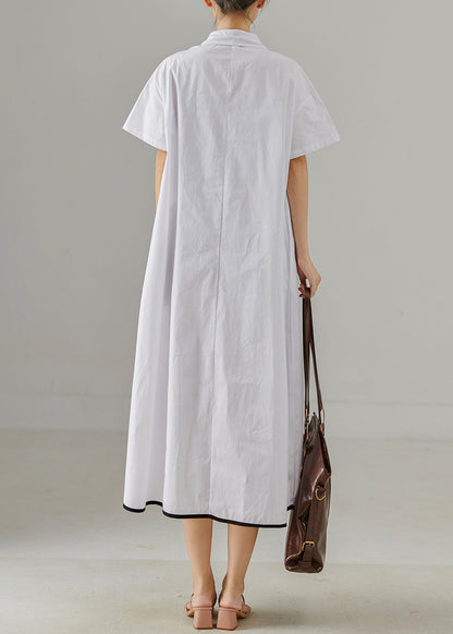 White Print Cotton Shirt Dress Oversized Side Open Summer