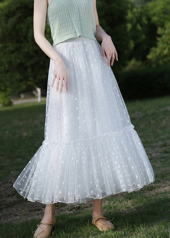 White Dot Tulle Summer Skirts High Waist