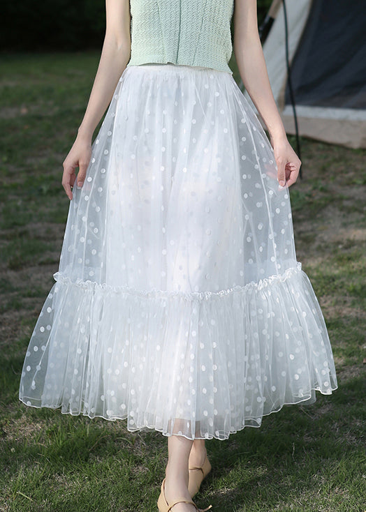 White Dot Tulle Summer Skirts High Waist