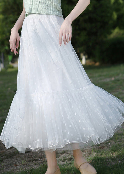 White Dot Tulle Summer Skirts High Waist