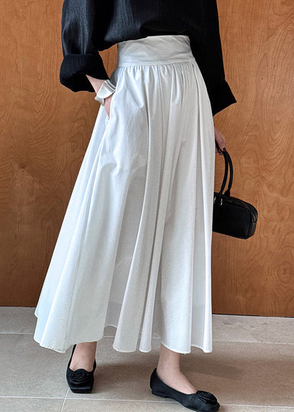 White Pockets Cotton Pleated Skirt High Waist
