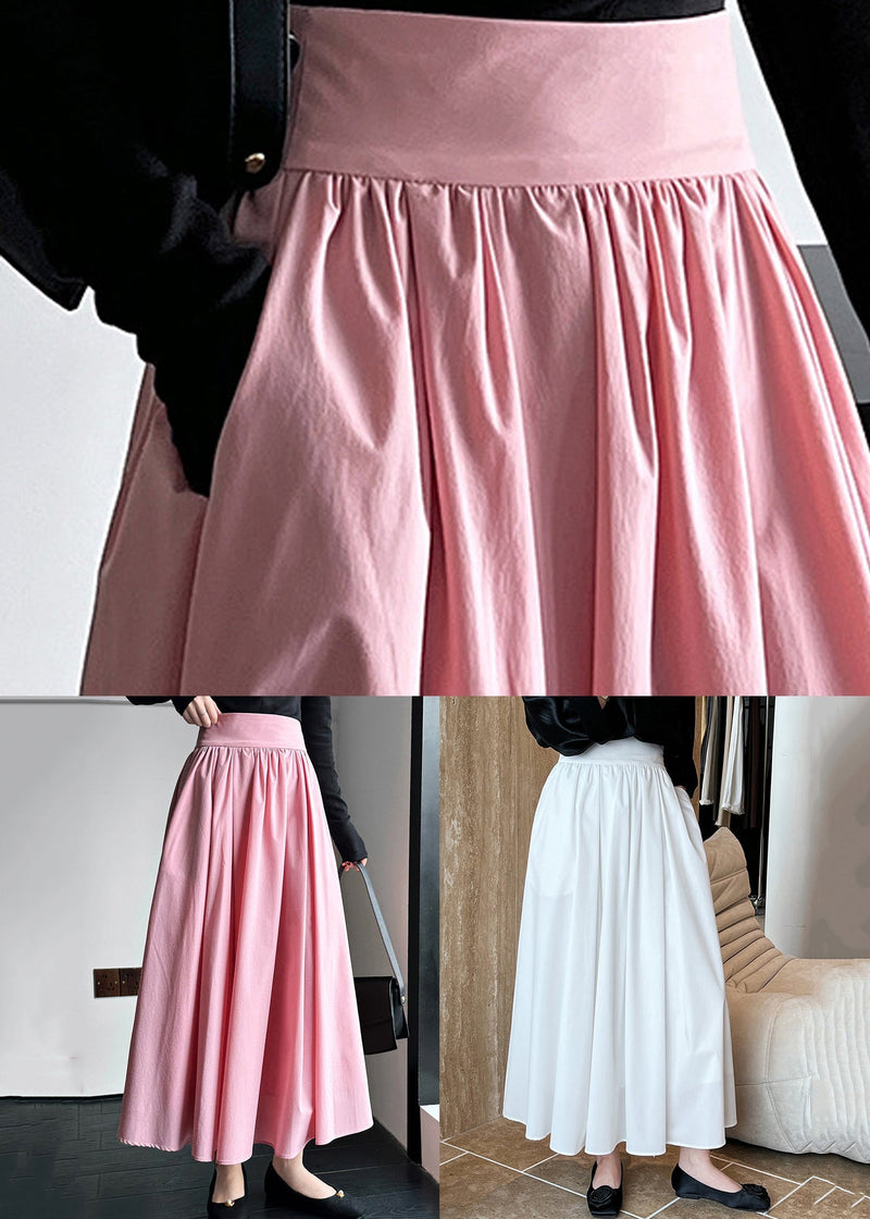 White Pockets Cotton Pleated Skirt High Waist