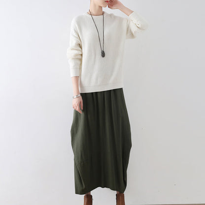 White Cotton Sweaters Knit Tops Winter Short Sweaters