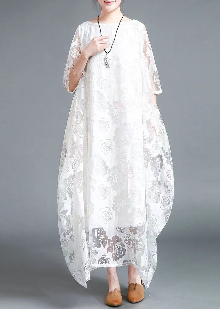 Red Lace Vacation Dress Hollow Out Asymmetrical Bracelet Sleeve
