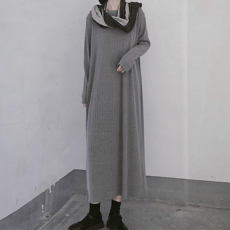 Winter Gray Sweate Outfit Refashion O Neck Long Sleeve Art Knit Dresses
