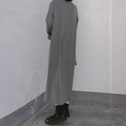 Winter Gray Sweate Outfit Refashion O Neck Long Sleeve Art Knit Dresses