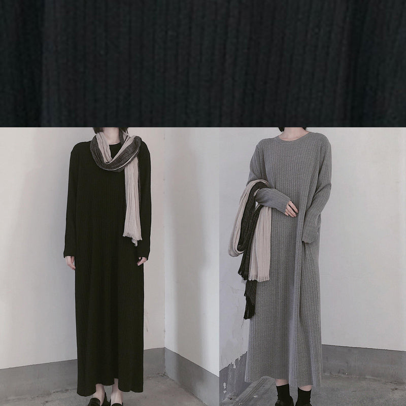 Winter Gray Sweate Outfit Refashion O Neck Long Sleeve Art Knit Dresses