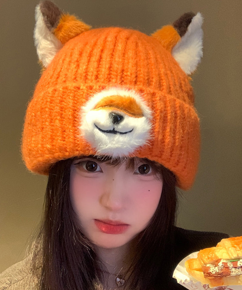Winter Orange Fox Warm and Versatile Knitted Boonie Hat