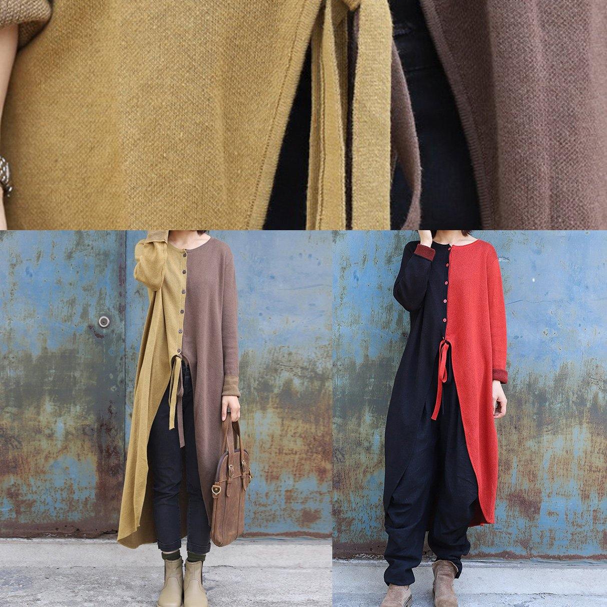 Winter Asymmetric Knit Sweat Tops Red Patchwork Black Knitted Outwear