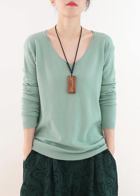 Winter Fall Green Sweaters Oversized V Neck Sweater Blouse