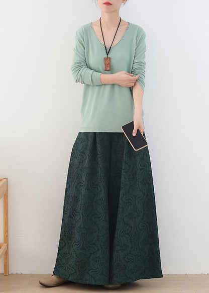 Winter Fall Green Sweaters Oversized V Neck Sweater Blouse