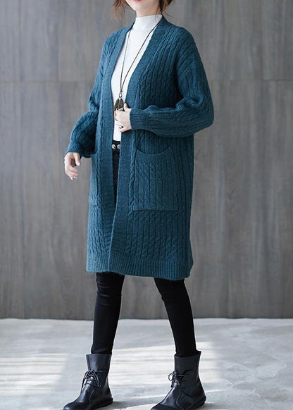 Winter Knit Sweat Tops Oversize Blue Pockets Baggy Coats
