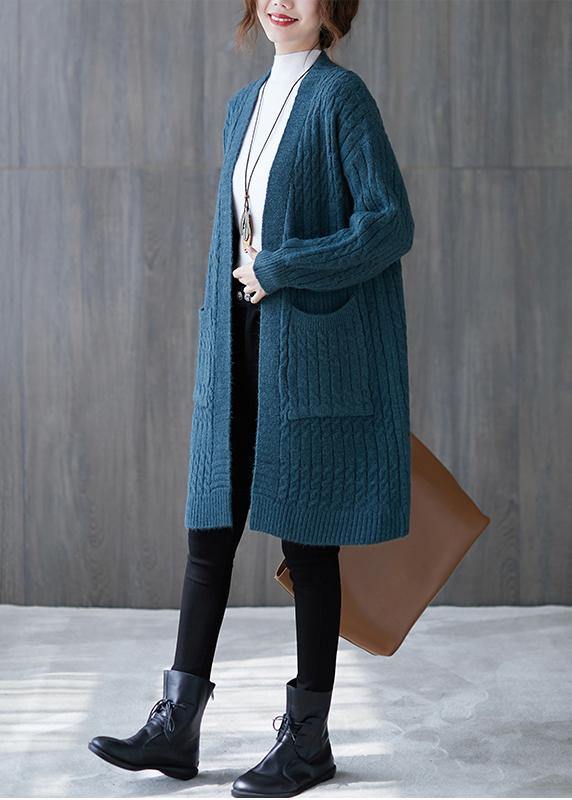 Winter Knit Sweat Tops Oversize Blue Pockets Baggy Coats