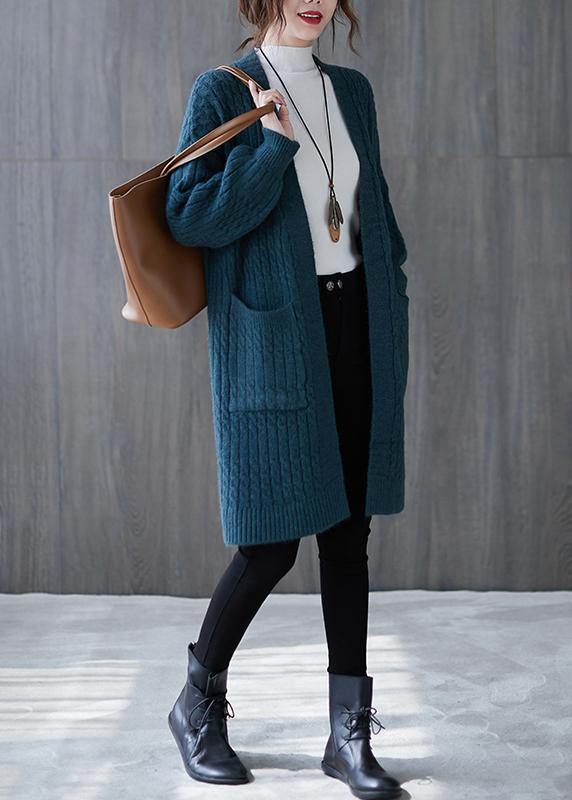 Winter Knit Sweat Tops Oversize Blue Pockets Baggy Coats