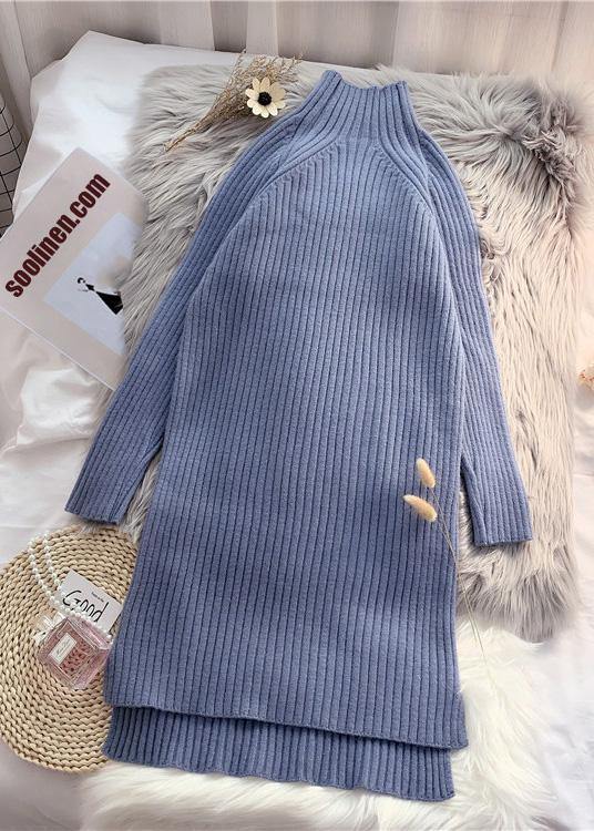 Winter Low High Design Sweater High Neck Outfits Quotes Blue Ugly Knitted Tops