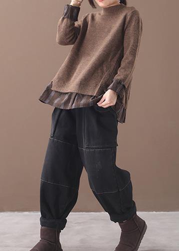 Winter O Neck Chocolate Knitwear False Two Pieces Knitted T Shirt