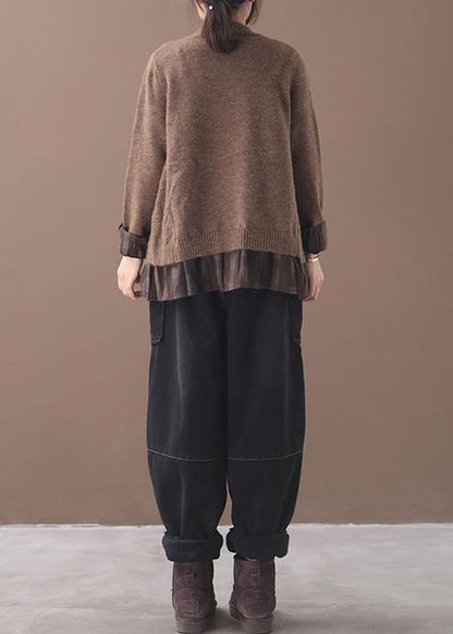 Winter O Neck Chocolate Knitwear False Two Pieces Knitted T Shirt