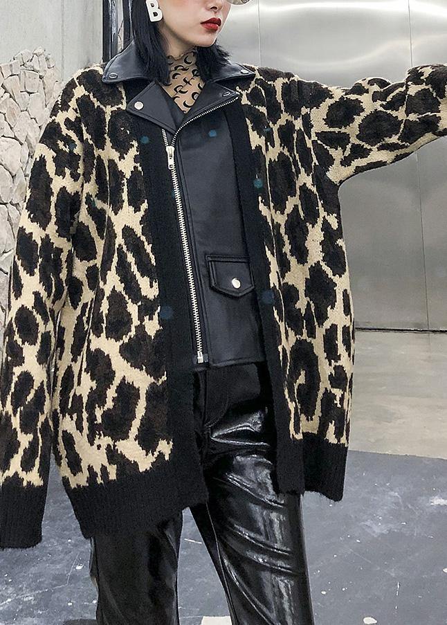 Winter Patchwork Knit Outwear Clothing Leopard False Two Pieces Knit Coats