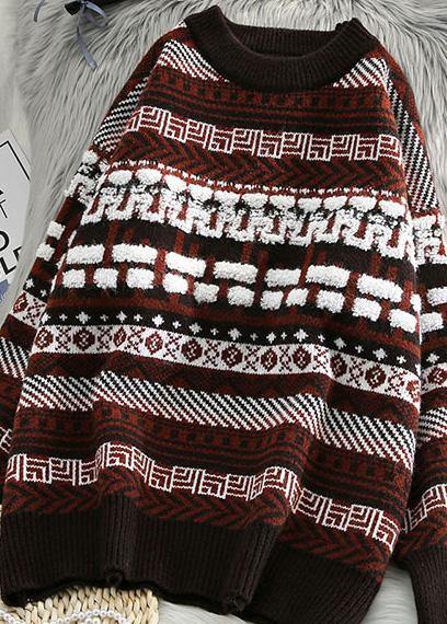 Winter Red Knit Tops O Neck Thick Knitted Clothes
