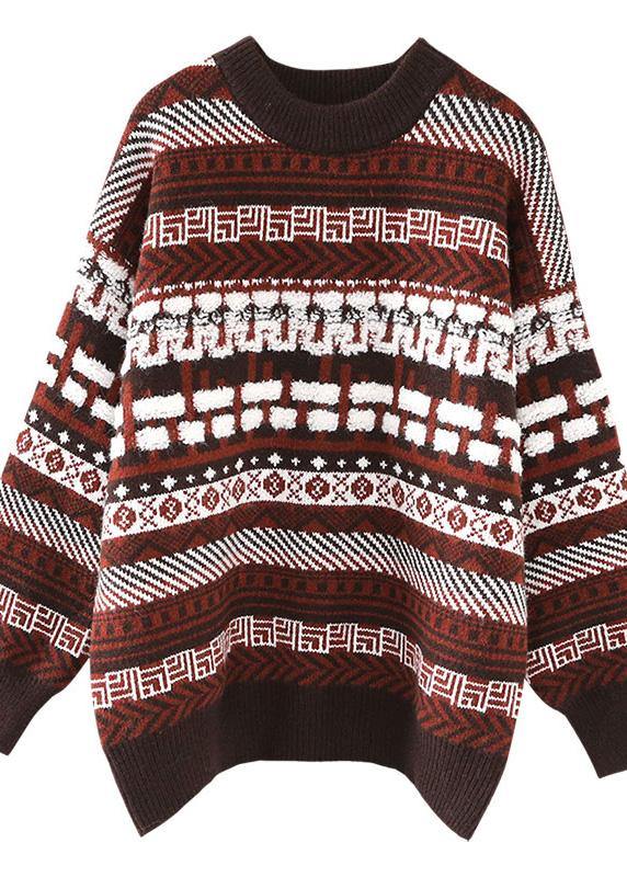 Winter Red Knit Tops O Neck Thick Knitted Clothes