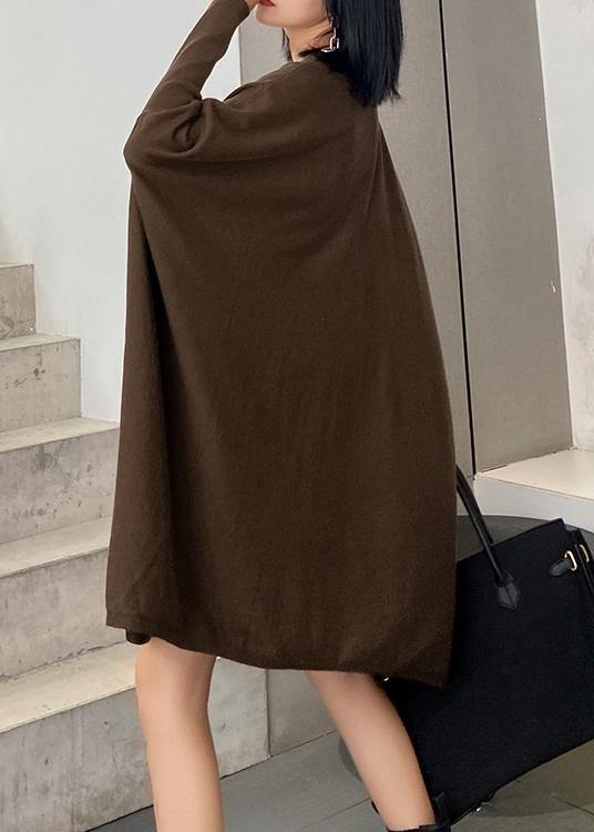 Winter V Neck Batwing Sleeve Sweater Weather Chocolate Largo Knitted Dress