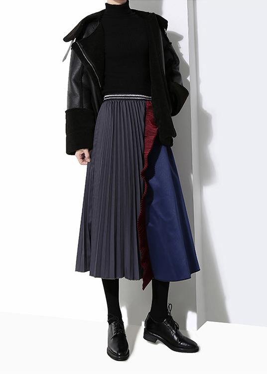 Woman Multicolor Patchwork Pleated Skirt A-line Ruffles Patchwork High Waist Skirt