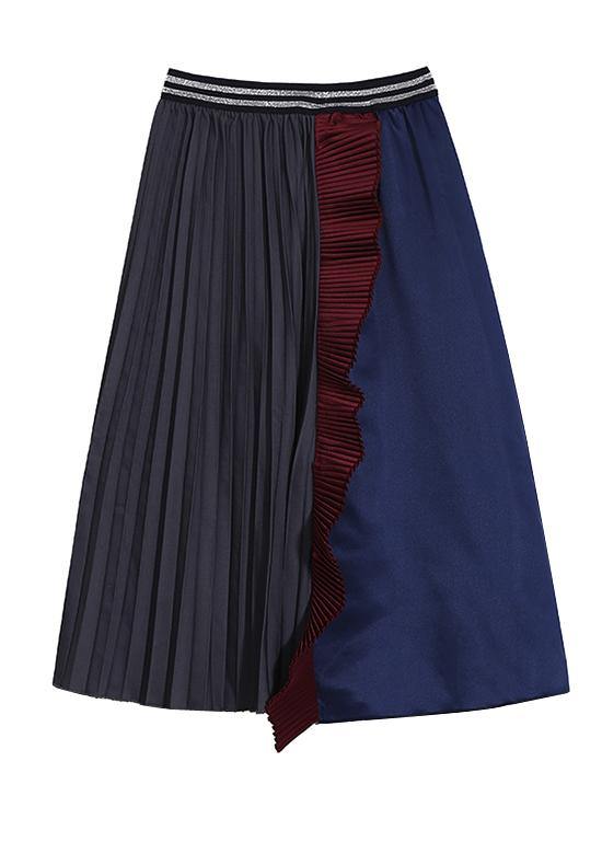 Woman Multicolor Patchwork Pleated Skirt A-line Ruffles Patchwork High Waist Skirt