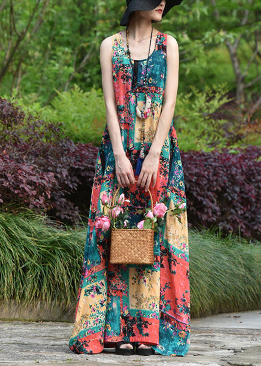 Abstract Print Short Sleeve Maxi Dress