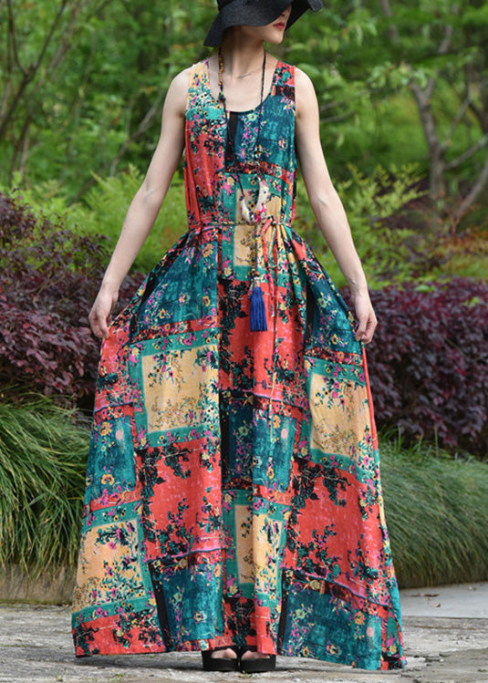 Abstract Print Short Sleeve Maxi Dress