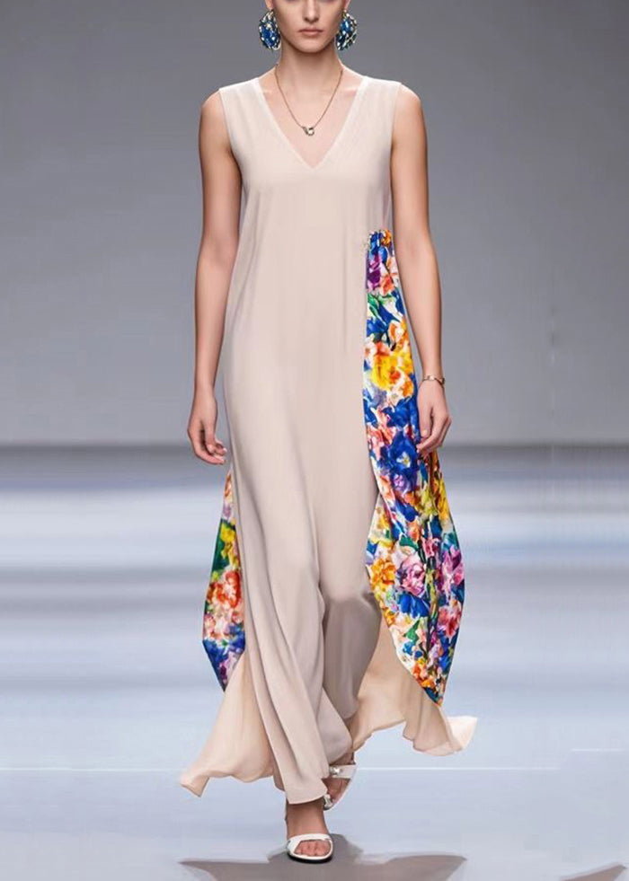Apricot Asymmetrical Patchwork Chiffon Maxi Dresses Summer
