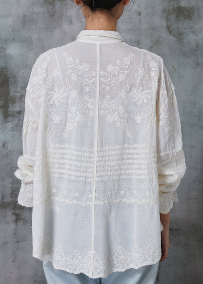 Apricot Embroidered Cotton Blouses Spring