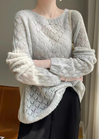 Apricot O Neck Hollow Out Patchwork Knit Top Fall