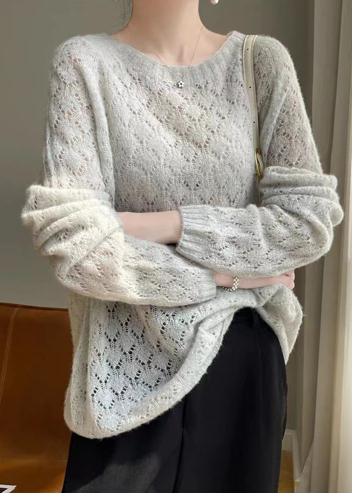 Apricot O Neck Hollow Out Patchwork Knit Top Fall
