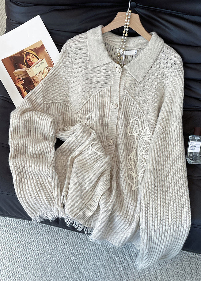 Apricot Peter Pan Collar Button Cozy Knit Coat Fall