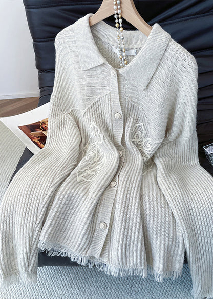 Apricot Peter Pan Collar Button Cozy Knit Coat Fall