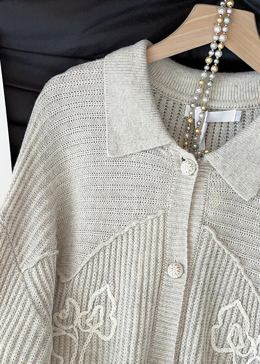 Apricot Peter Pan Collar Button Cozy Knit Coat Fall