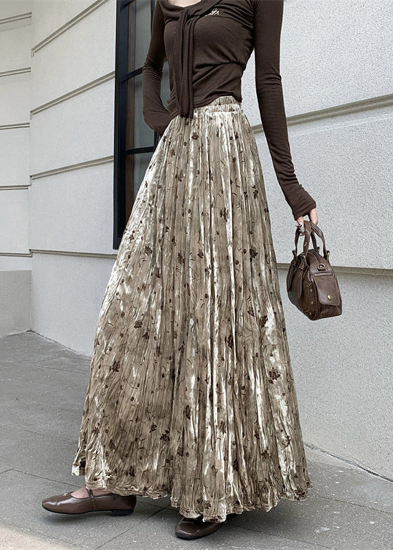 Apricot Print Draping Silk Velvet Skirts Spring