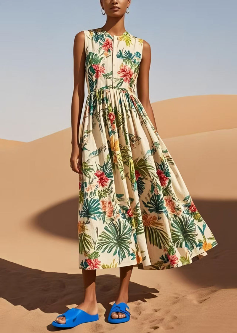 Apricot Print Exra Large Hem Cotton Robe Dresses Sleeveless